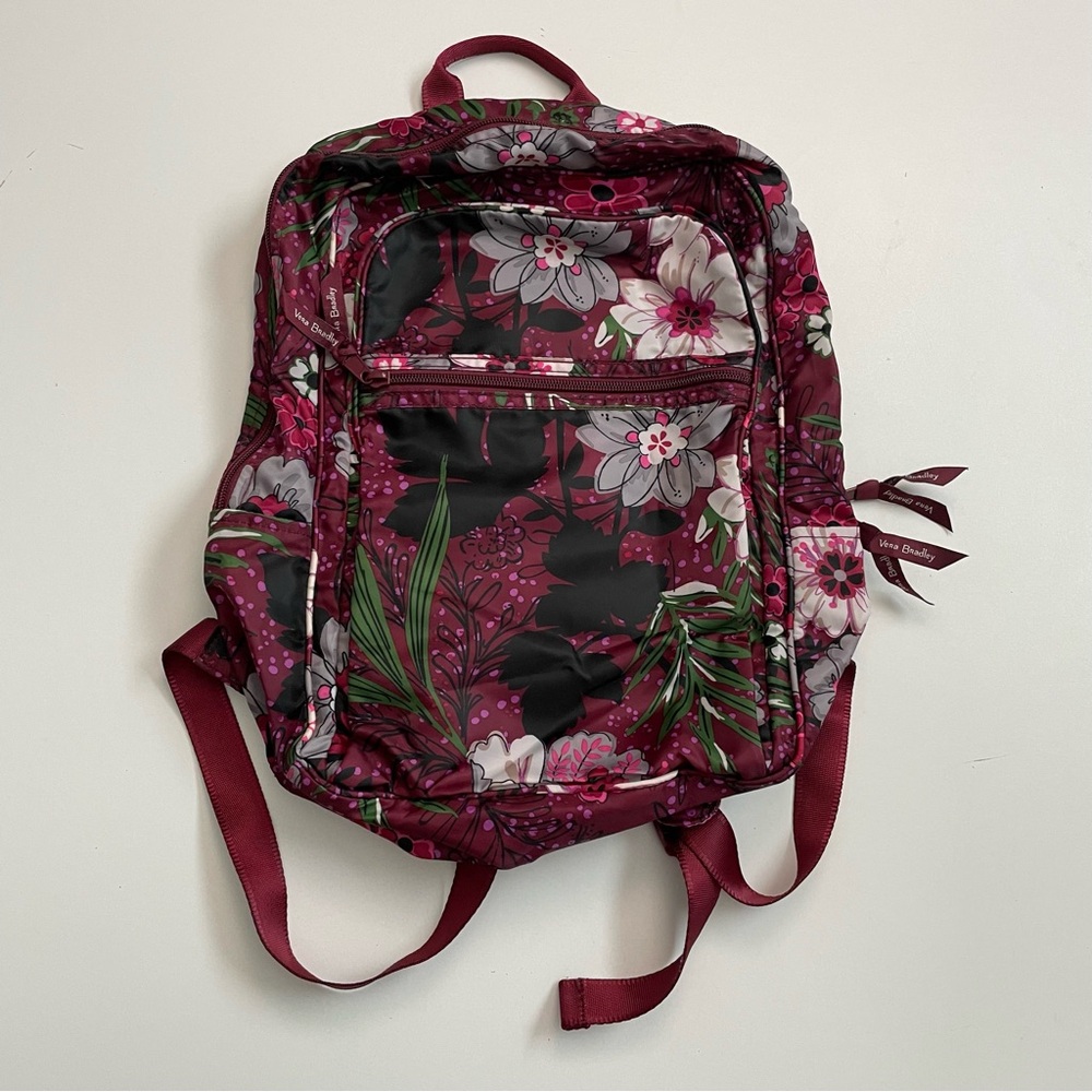 Vera Bradley Backpack Packable Lightweight Floral Bordeaux Meadow Purple Wine